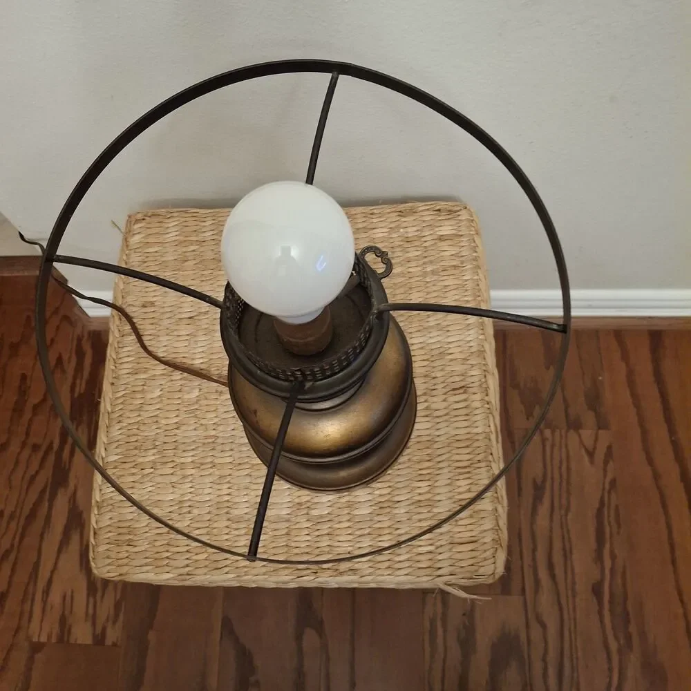 Vintage MCM Mid Century Brass Electric Oil Style Table Lamp (2) Retro Regency